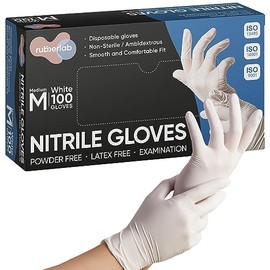 Guantes desechables de nitrilo, guantes de grado alimenticio, sin polvo, sin látex, 100 unidades, tamaño mediano (mediano), color blanco