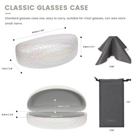 molshine Hard Shell Sunglasses Case,PU Leather Large Glasses Case,Weave Pearlescent Gradient Eyeglass Holder for Women Men (White)
