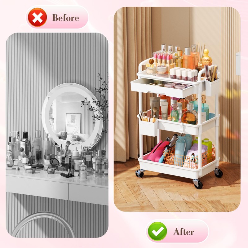 SUNALLY Makeup Cart Organizer with Drawers, Floor Skincare Organizers Vanity