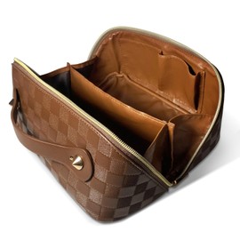 LAhair 化粧ポーチ 小物入れ ポーチ コスメポーチ メイクボックス トラベルポーチ 大容量 チェッカー レディース バッグ ポータブル シンプル おしゃれ 軽量 撥水加工 多機能 持ち運び 防水 仕切り付き トラベル 旅行 出張 軽量 棕