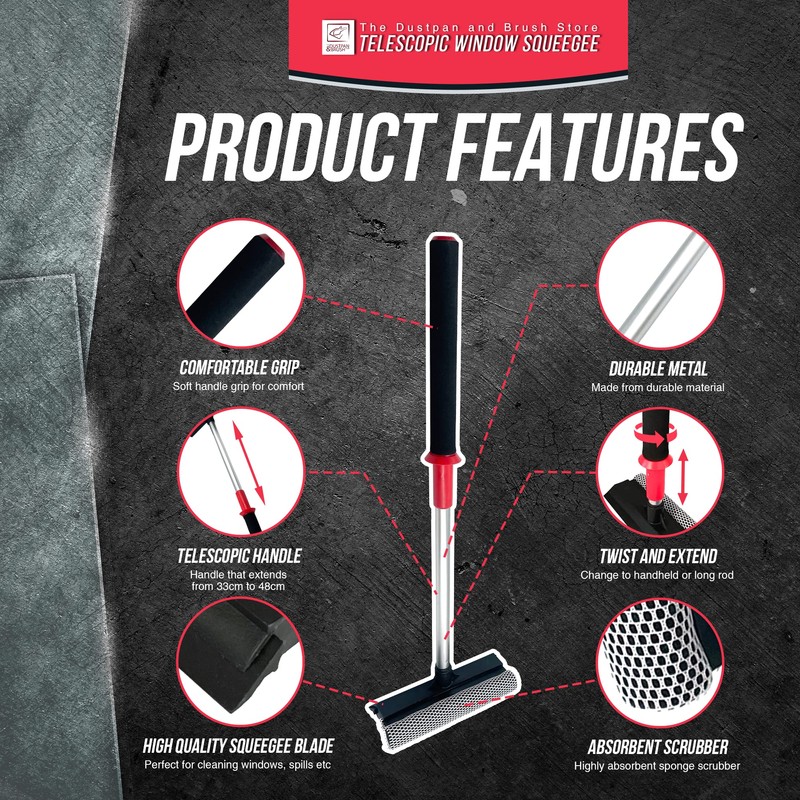 2 in 1 Telescopic Window Squeegee with Durable Squeegee Blade