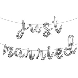 16inch JUST MARRIED Letter Banner Foil Balloons, Multicolor Alphabet Mylar Balloons for Wedding Bachelorette Weddings Bridal Shower Party decoration (L JUST MARRIED Silver)