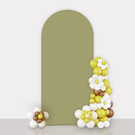 AIBIIN 2.6x6ft Sage Green Arch Shape Backdrop Round Top Arch Frame Cover 2-Sided Fit Stand for Wedding Ceremony Birthday Party Baby Shower Banquet Decoration