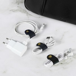 Carrotez Leather Cord Organizer, Cable Organizer for Travel, Cord Keeper, Cable Ties, Cable Straps, Cord Wraps for Charging Cords - 3 pcs (Black)