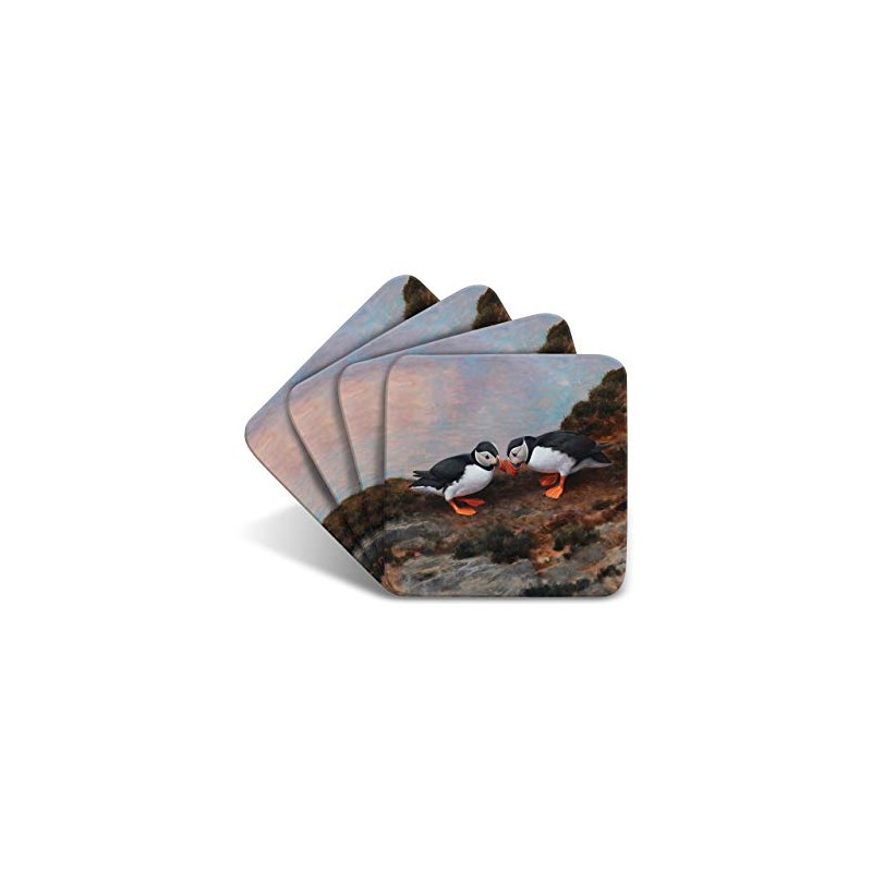 Puffins Beak Bashing Drinks Coasters by Wildlife Artist Julian Friers