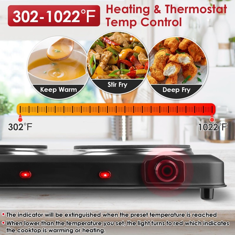 Wilytyres Electric Hot Plate, 2000W Infrared 2 Burner, Portable Dual