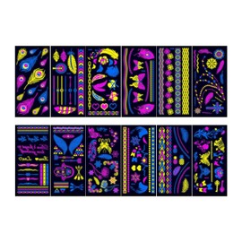 perfeclan 12Pcs Glow in The Dark Tattoos, Body Painting Glow Party Favors, Blacklight,Reactive Light for Raves,Festivals, Style B