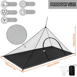 LINSOCLE Camping Mosquito Net, Mosquito Net Travel, Used for Outdoor Camping, Travel, Anti Mosquitoes, Easy to Carry, Includes Carry Bag and Dowels, Black (220 x 120 x 100 cm with Base)