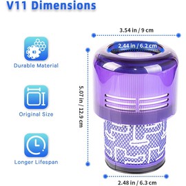 Charlux V11/ V15 Vacuum Filters Replacement for Dyson V11 Animal/Torque Drive/Complete/Extra/ V15 Detect/Absolute/Submarine /V15s Detect Cordless Vacuums Replace Part # 970013-02 & 970013-03, 2 Pack