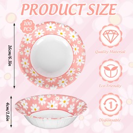 FYSUIMU 100Pcs Daisy Paper Bowls Pink White Flower Disposable Serving Bowls Floral Ice Cream Bowl for Spring Wedding Birthday Food Party Supplies