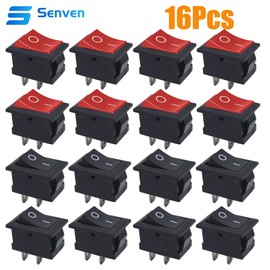 Senvenelec 16pcs ON/OFF, 2-Pin Mini Rocker Switch AC 250V 220V 125V 10A 12V, Red +8 Black +8