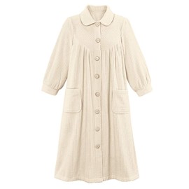 Collections Etc Women's Plush Fleece Button Front Robe with Pockets, Collar, Ivory, Medium