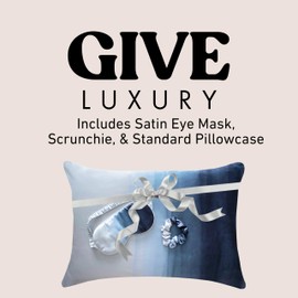 Fenrici Luxury Satin Pillowcase Gift Set – Includes Eye Mask & Scrunchie, Pure Vegan Silk for Hair & Skin Care, Elegant Blue Ombre Design, Standard Size, Gift for Mom, Daughter, Girlfriend!