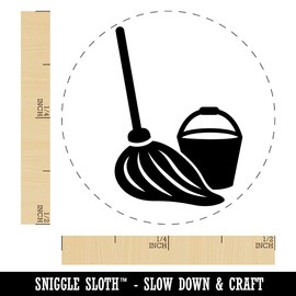 Mop and Bucket Cleaning Self-Inking Rubber Stamp for Stamping Crafting Planners - 1/2 Inch Mini - Pink Ink