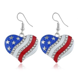 IMIKE 4th of July USA American Flag Patriotic Independence Day Pendant Necklace Earrings Set