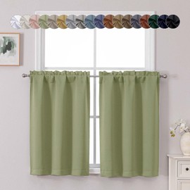 Chyhomenyc Sage Green Short Blackout Curtains 36 Inch Length, Small Kitchen Curtain Tier Rod Pocket Half Window Curtains for Bathroom Basement Cabinet Camper RV Bunk, 2 PCS, Each 30" Wx36 L