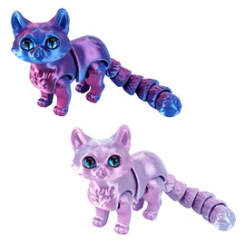 shirylzee 2 Pcs 3D Printed Animals Cats, 3D Printed Toys Articulated Animals Toy Statue, Flexible Joints Cat Model, Decorative Stress Relief Toys For Cat Lovers, Desktop Pet, Home, Office