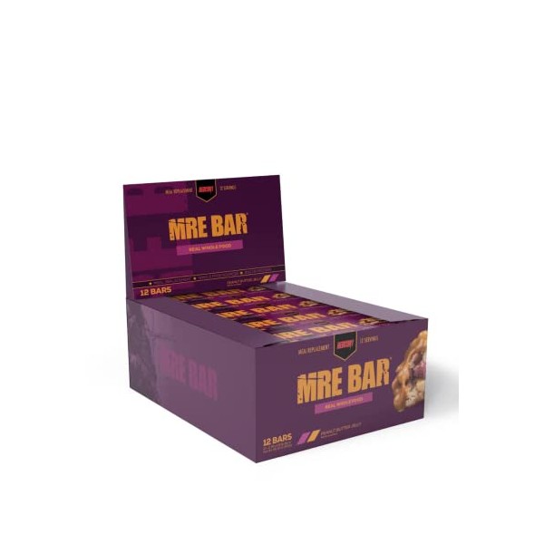 REDCON1 MRE Protein Bar, Peanut Butter Jelly - Contains MCT Oil + 20g of Whole Food Protein - Easily Digestible, Macro Balanced Low Sugar Meal Replacement Bar (12 Bars)