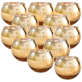 LAMORGIFT Votive Candle Holders 12pcs - Gold Centerpiece Table Decorations for Engagement Party,​ Birthday Party Decorations for Women, Wedding Table Centerpieces Also as Mini Glass Flower Vases