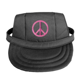 Hot Pink Peace Sign Dog Hat Cap Sun Visor | Adjustable Neck Strap with Ear Holes | Cute & Trendy Pet Accesory with Patch Detail | Positivity |DC, Black, Medium Patch 6