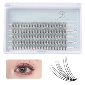 FELICIA Partial False Eyelashes, Natural, Matsueku Self Bundle, False Eyelashes Part, DIY Eyelashes, 10 Bundles (0.1mm, C-Curl, 14mm)
