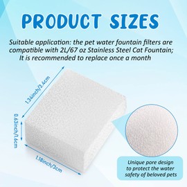 Mudder 12 Pcs Cat Water Fountain Filter Pre Filter Sponge for 67oz/ 2l Pet Water Fountain Trimmable Foam Filters for Dog Cat, Block Shape