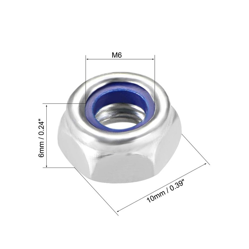 sourcing map M6 x1mm Nylon Insert Hex Lock Nuts, Carbon