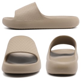 Uonesone Cloud Sliders Women,Mens Arch Support Sliders Ultra-Soft Shower Shoes Quick Drying Comfy Thick Sole House Arch Support Beach Slippers Indoor Outdoor(Khaki 3/4 UK)