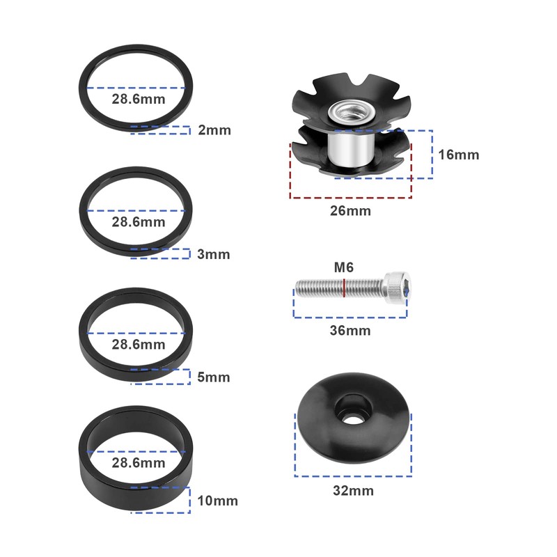 eMagTech 10Pcs Headset Spacer Replacement Kit Bike Headset Spacer Bicycle