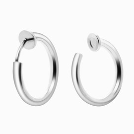 Generic A Season__ 925 Sterling Silver Hoop Spring 14k White Gold Small Hoop Clip On Earrings for Women and Men, For Non Piered Ear (16mm), WE1626EDBJ