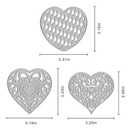 Hying 3 PCS Valentines Love Heart Frame Cutting Dies for Card Making, Hollow Diamond Pattern Heart Die Cuts Mesh Grid Dies Stencil Embossing Tool Scrapbooking DIY Etched Craft Dies