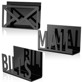 Desktop Mail Letter Holder 3 Pieces Black Bills Organizer Modern Cutout Envelope Holder Acrylic Desk Mail Organizer Envelope Design Mail Holder for Desk Desktop Mail Sorter for Home and Office