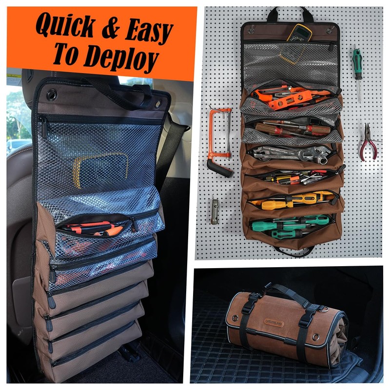 WELKINLAND Heavy-Duty Waxed Canvas Tool Roll, 7-Pockets Tool Wrap Roll,