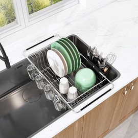 romision in Sink Dish Drying Rack, Stainless Steel Dish Drainers for Kitchen Sink, Over Sink Dish Dryer Racks with Utensil & Cup Holder, Sliver