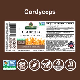 Nature's Answer Cordyceps Liquid Extract 1 oz Alcohol-Free - 1,000 mg per Serving | Vegan, Non-GMO, Gluten-Free | Immune and Cellular Energy Support