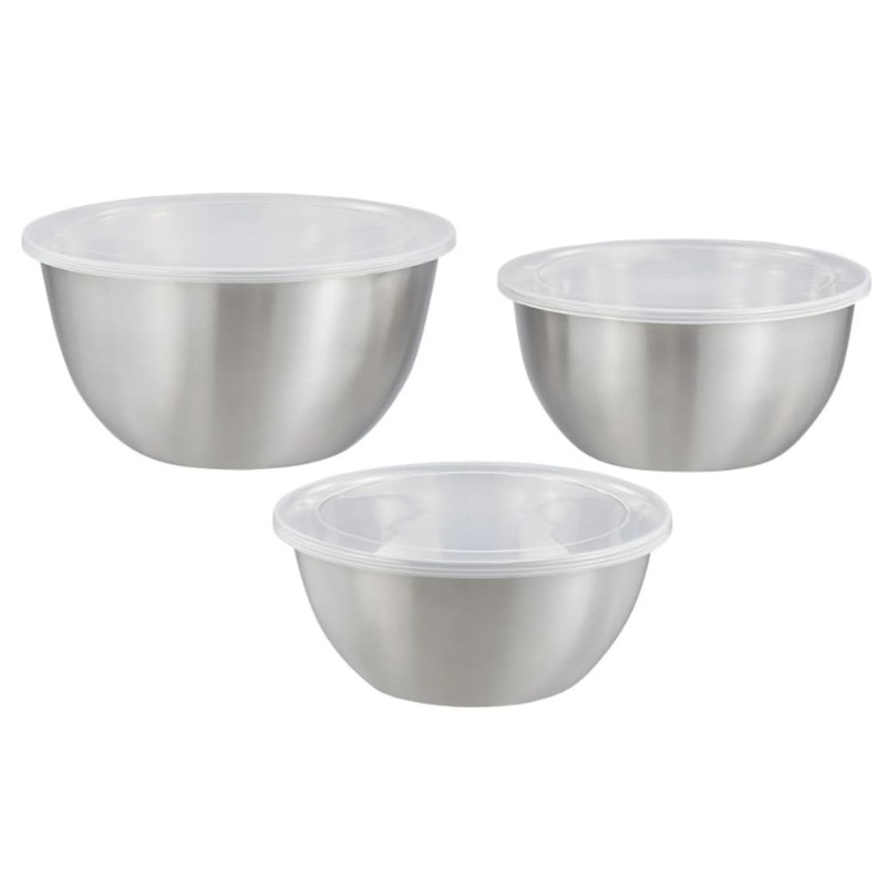Brushed Stainless Steel Mixing and Storage Bowl Set with Lids