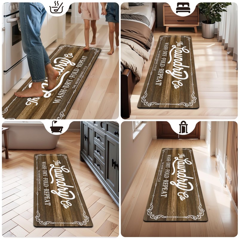Pauwer Laundry Room Rug Runner 20"x60" Waterproof Rubber Laundry Mat