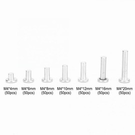 350pcs Solid Aluminum Rivets M4 Kit, Flat Head Boat Rivets Set, Length 4/6/8/10/12/16/20 mm Solid Metal Rivets Assortment Kit, with Plastic Box