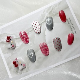 [Handmade Nail Tips] Water Glow Horizontal Cat Nails – Coffin (Long) / [수제 네일팁] 물광 가로 고양이 네일 - 코핀(롱)