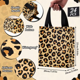 Supervitae 24 Pack Leopard Print Gift Party Bags Medium Animal Print Party Decoration Supplies Reusable Non Woven Totes for Birthday Jungle Baby Shower Favor(9.8" x 7.9" x 3.9")