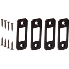Round Corner Deadbolt Strike Plate 1" x 2-1/4" Vintage Bronze with 8 Screws 1-3/8"- 4 Pack