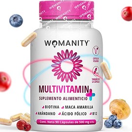 Vitaminas para Mujer  Multivitamínico de 90 Cápsulas con 14 Ingredientes  Biotina, Maca Amarilla, Arándano, Ácido Fólico, Vitamina B12, Calcio y más  