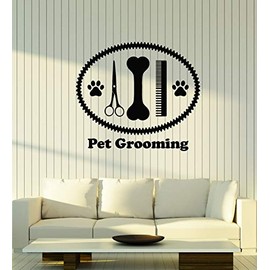 Vinyl Wall Decal Pet Grooming Animals Shop Scissors Comb Bone Stickers Mural Large Decor (g3291) Black