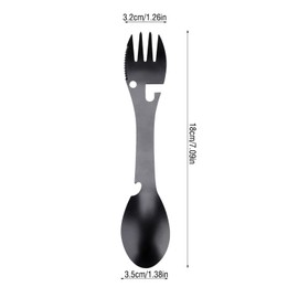 Multi-Function Camping Utensils, 5 in 1 Multifunction Spoon Fork, Stainless Steel Multi-Tool Utensils, Spoon Fork Bottle Can Opener Sawtooth Cutter, Easy to Carry, for Camping Travel Cutlery