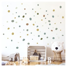 Little Deco DL925-5 Wall Sticker Polka Dots for Children's Room, Pack of 92 Wall Tattoo Stickers Set in Brown Green Mint for Wall Decoration