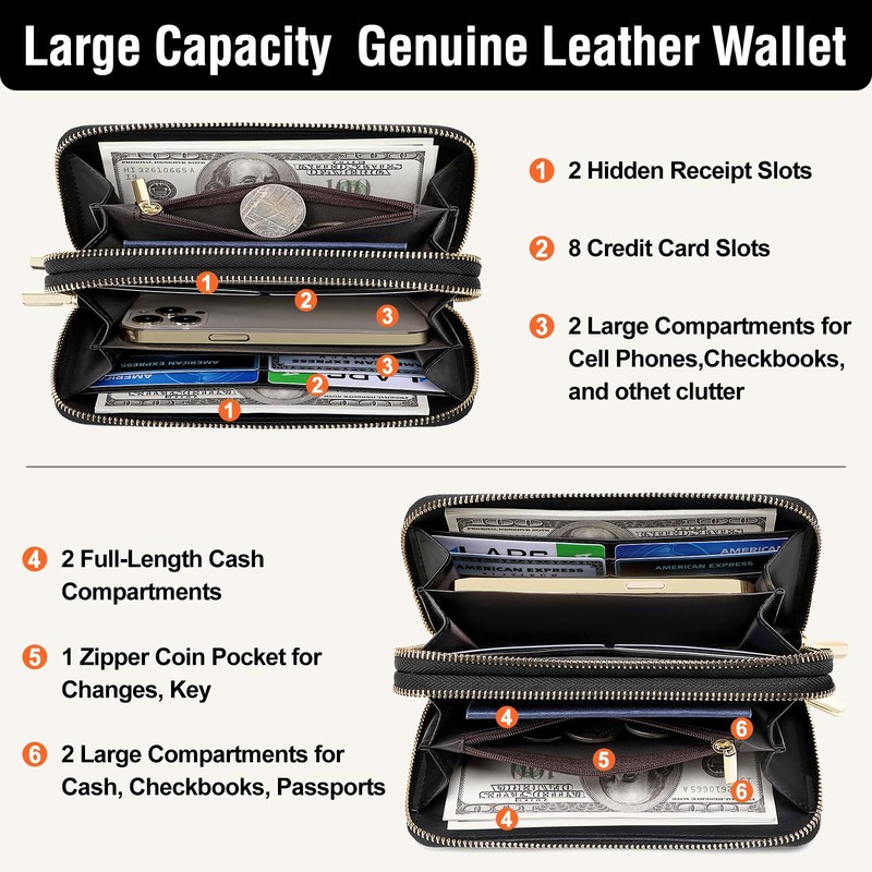 MoraMok Genuine Leather Wallet for Women, Large Capacity Credit Card