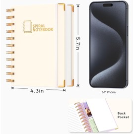MSTONAL Lined Spiral Journal Notebook for Women Men, Small Pocket A6 300 Pages, College Ruled Hardcover Notebooks for Work and Note Taking, Journals for Writing - Beige