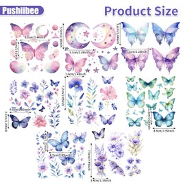 8 Sheets Butterfly Temporary Tattoos, Body Art Fake Tattoos Glitter Temporary Tattoos for Women, Fashion Butterfly Face Tattoo Sticker Fairy Wings Temporary Tattoo for Party Cosplay Makeup