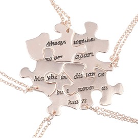 LUX ACCESSORIES 5 Puzzle Shaped Friendship Words Necklace Always Together Never Apart (Gold-tone)