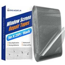 KING MOUNTAIN Black Window Screen Repair Tape,3inX25FT Heavy Duty Screen Repair Kit for Window Screen and Screen Door Tears Holes,Strong Adhesive & Waterproof Window Screen Patch, Weather Resistant